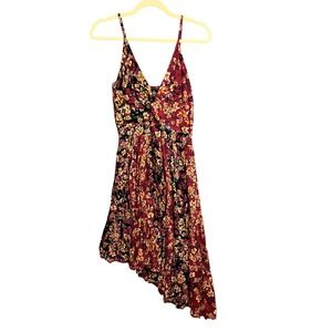 Angie Asymmetrical Dress Size M Dark Floral Twist Front Cut Out Boho V-Neck NEW